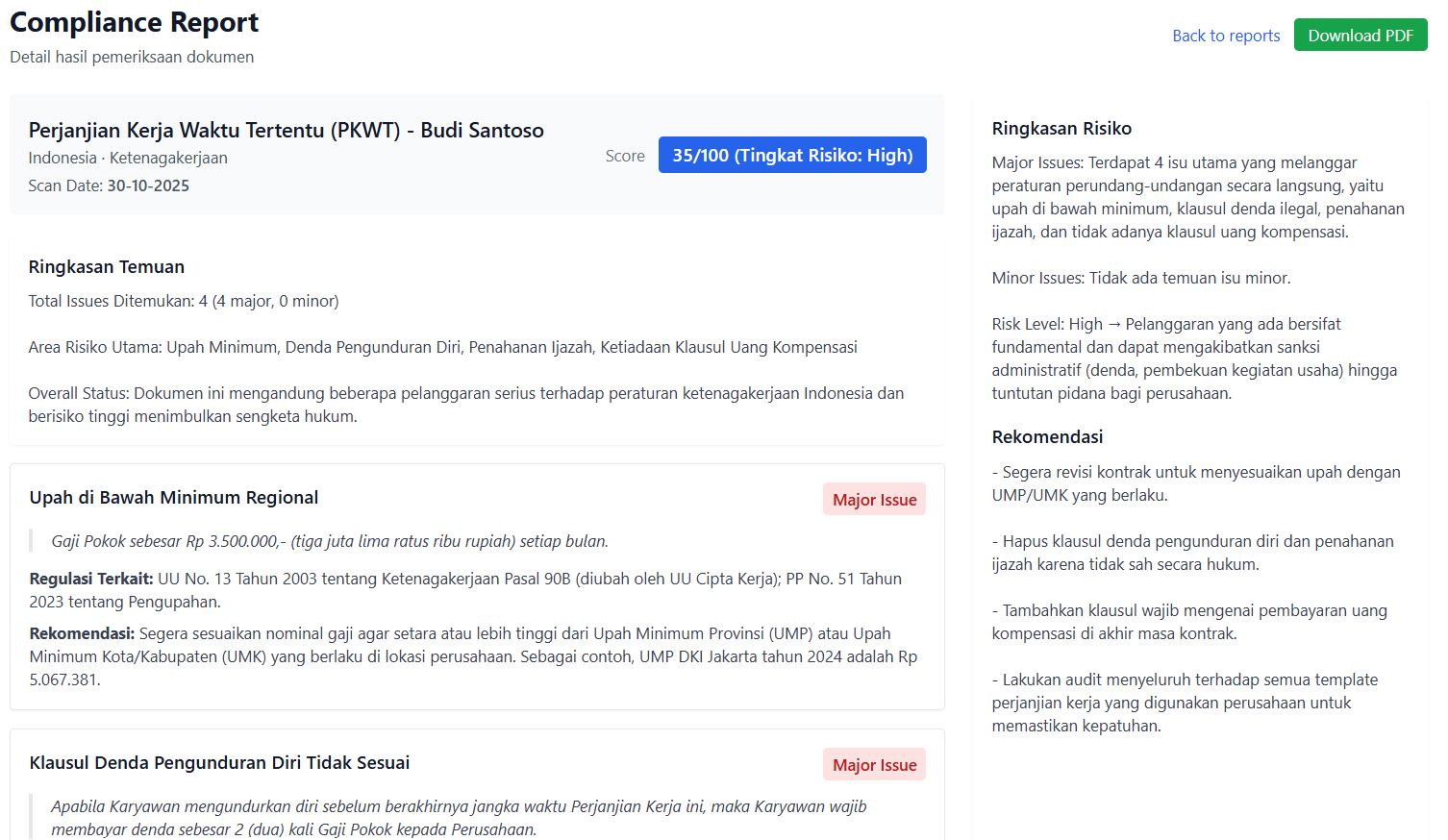Contoh Hasil Laporan Compliance
