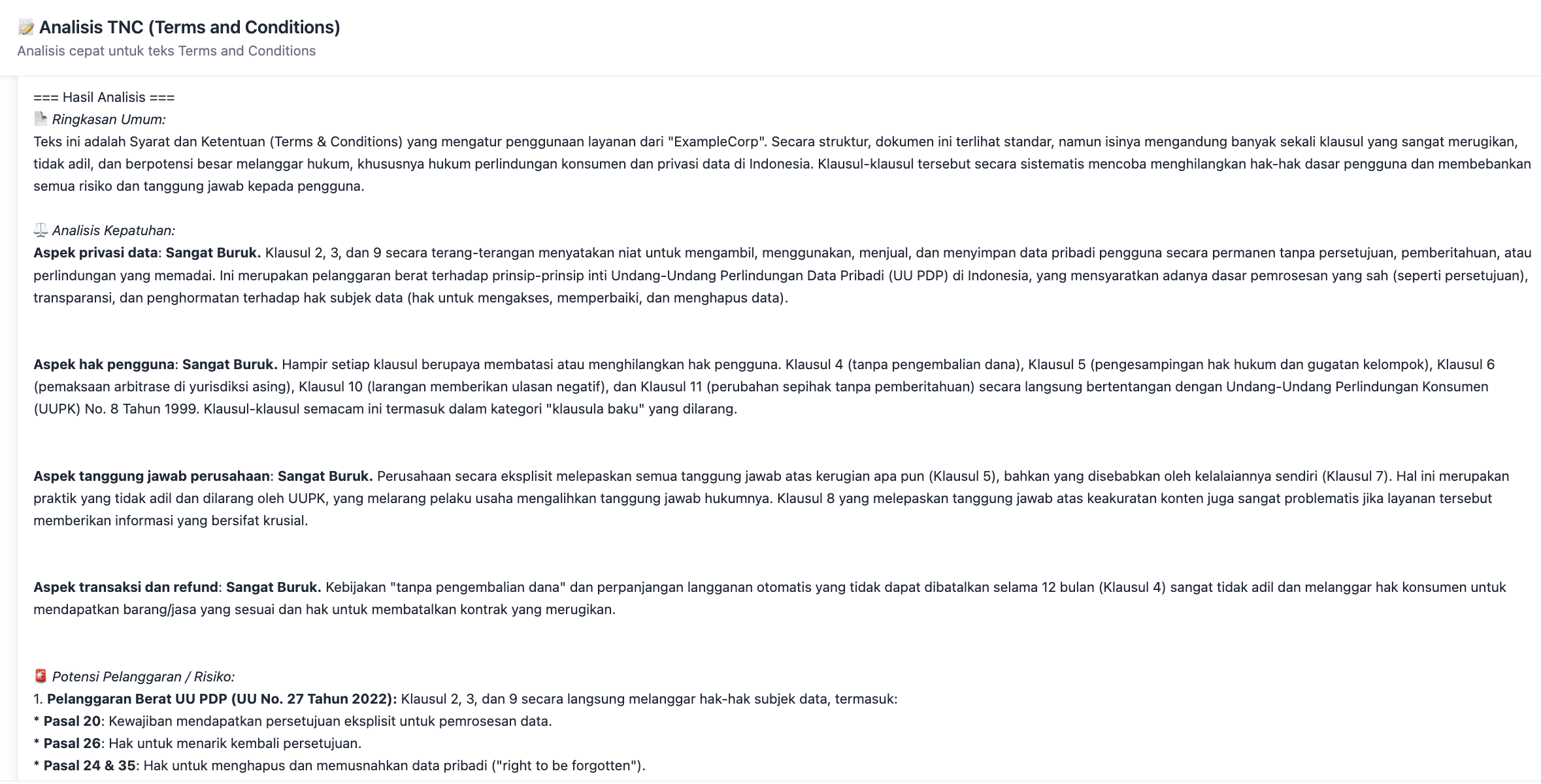 Hasil Akhir Analisis T&C