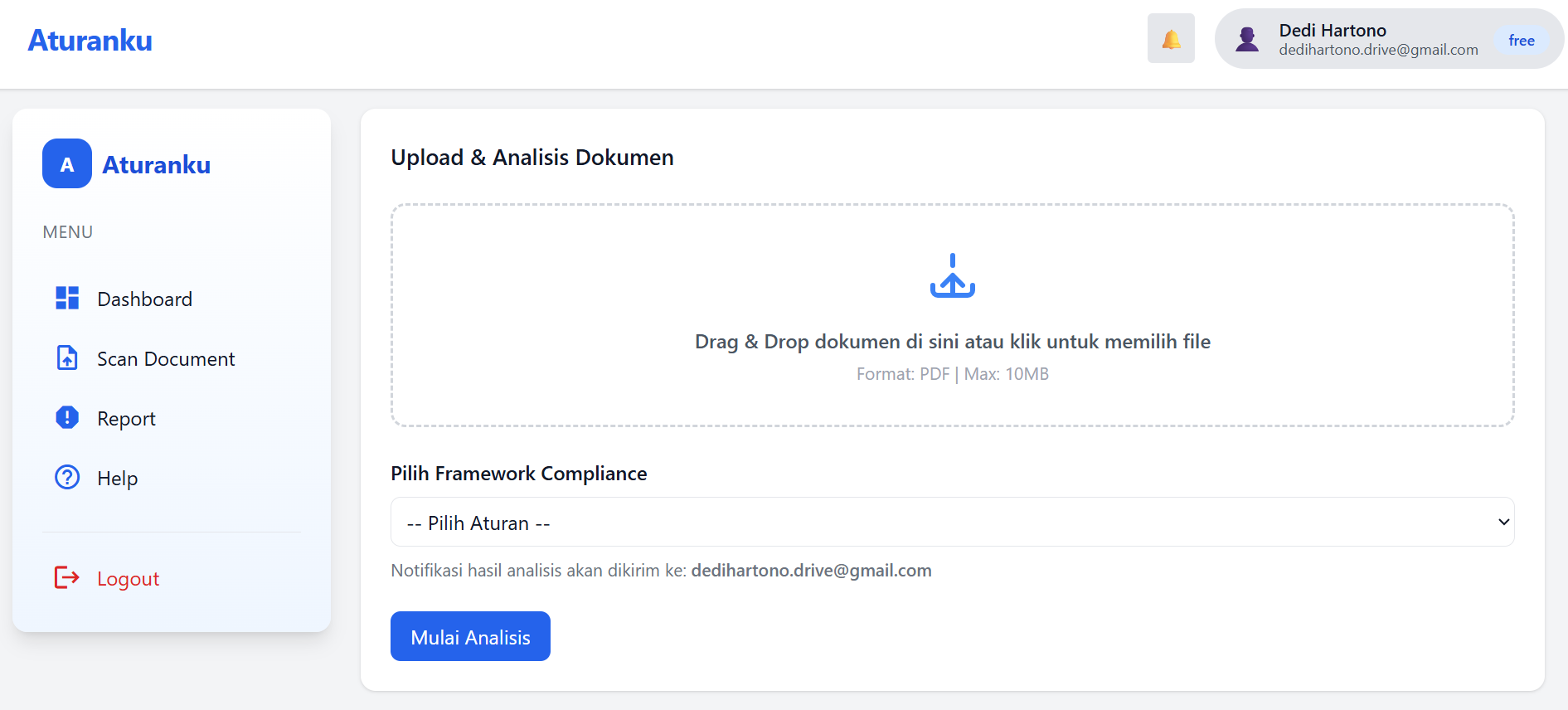 Tampilan Upload Dokumen